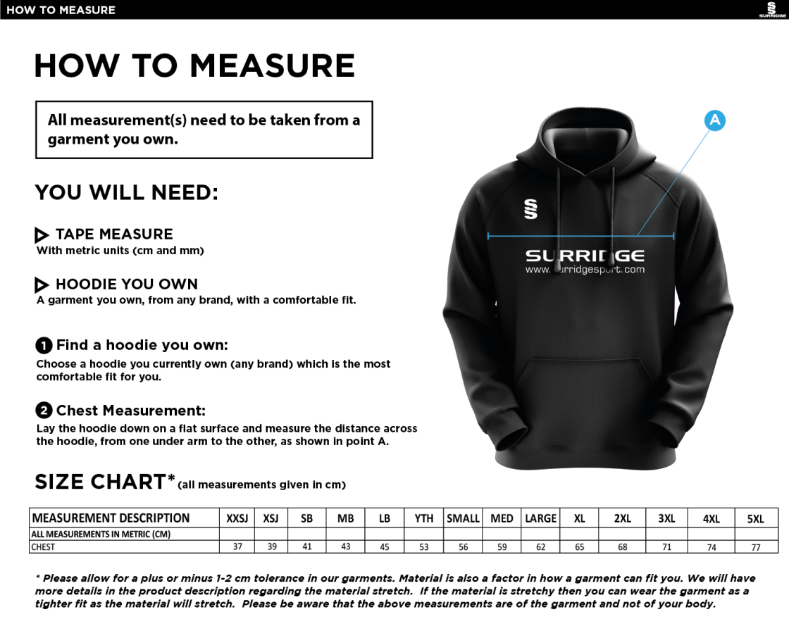 Oakfield Parkonians CC - Fuse Hoody - Size Guide