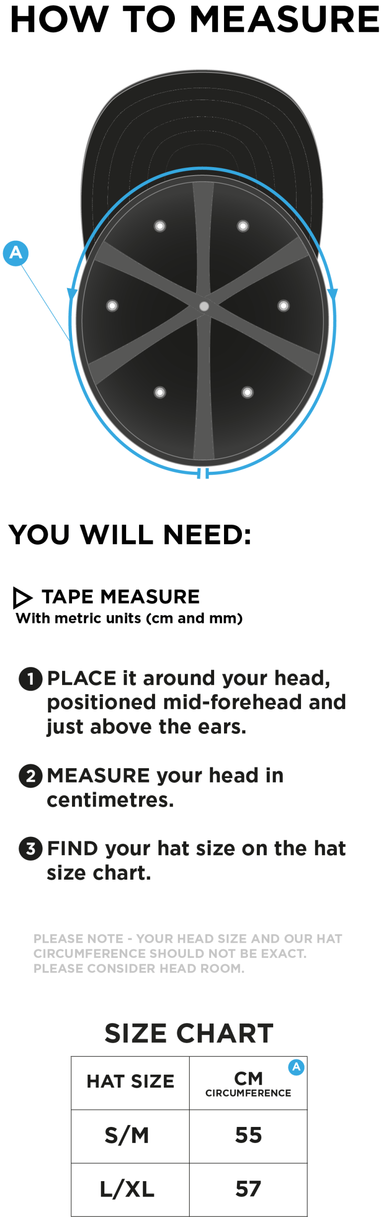 Oakfield Parkonians CC - Fuse Flexi Cap - Size Guide