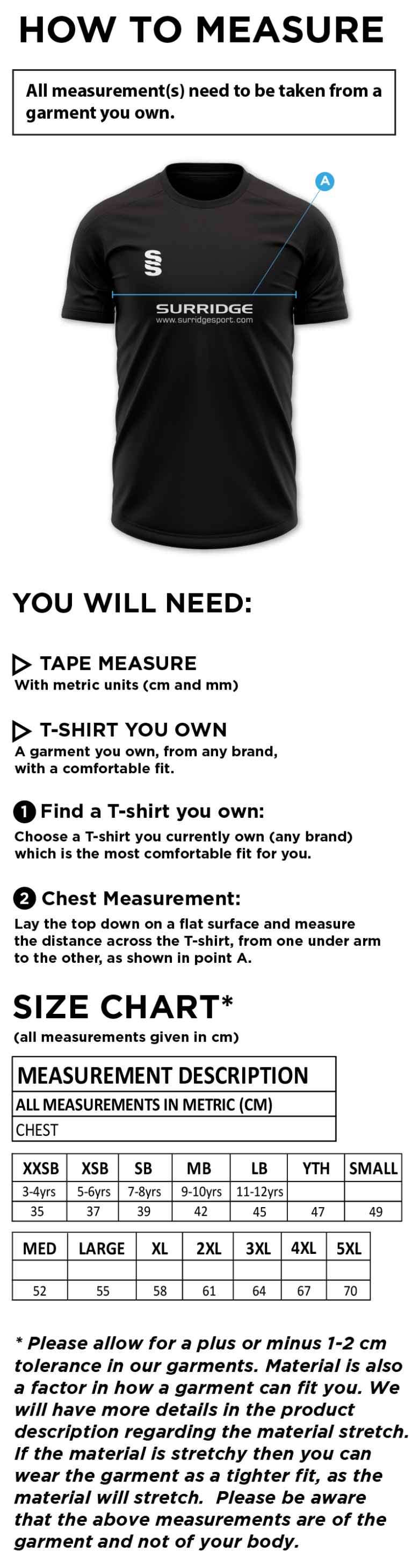 Oakfield Parkonians CC - Elite Polo Shirt - Size Guide