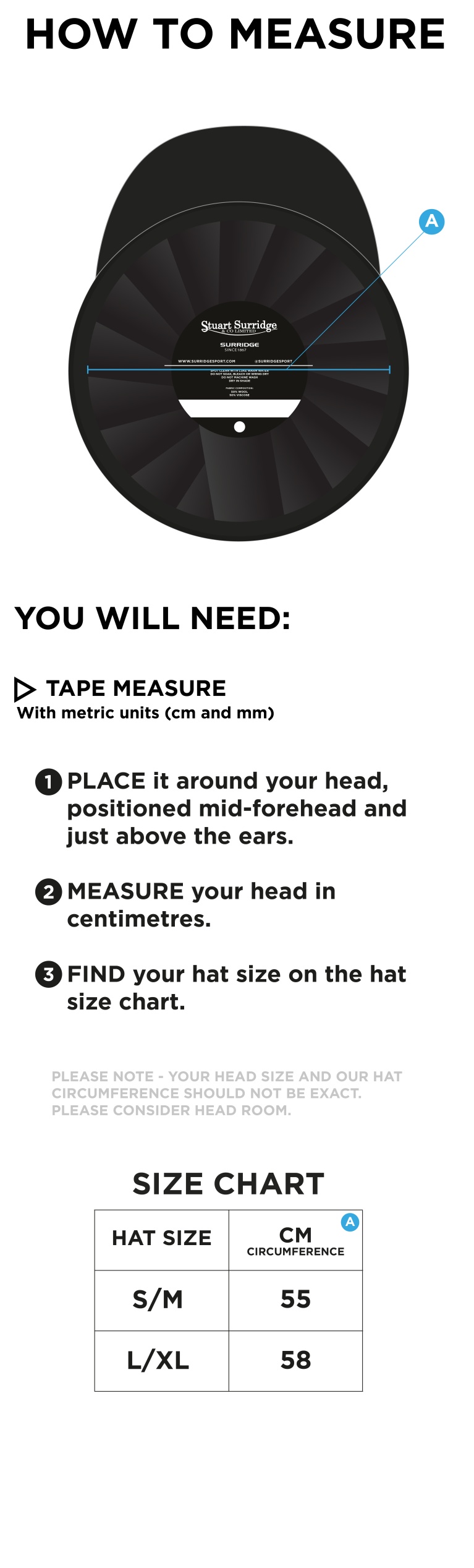 Oakfield Parkonians CC - Baggy Cricket Cap - Size Guide