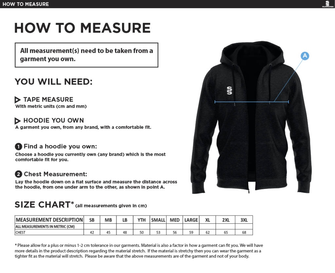 Oakfield Parkonians CC - Dual Full Zip Hoody - Size Guide
