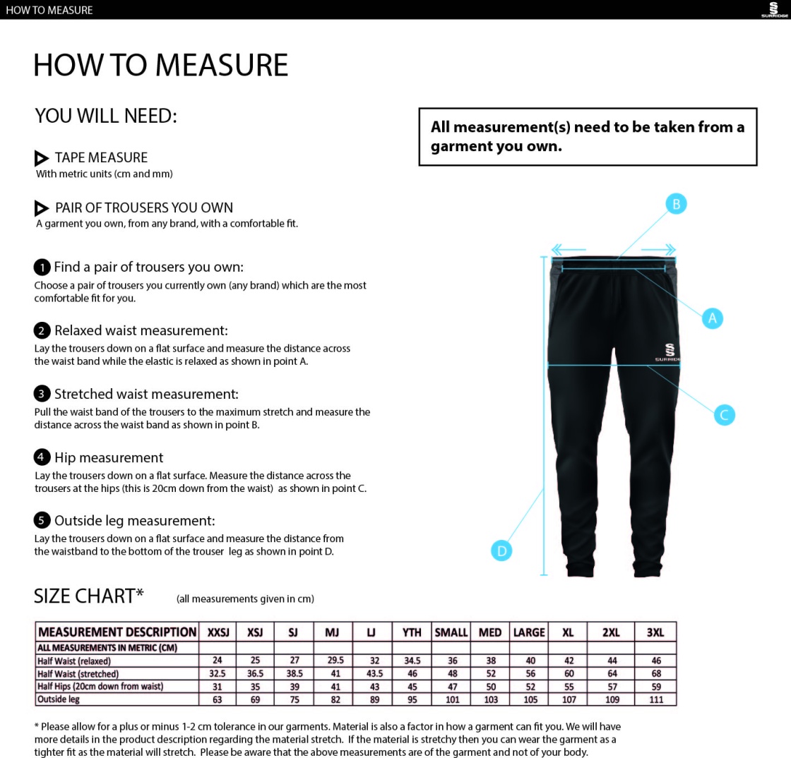 Oakfield Parkonians CC - Dual Skinny Pant - Size Guide