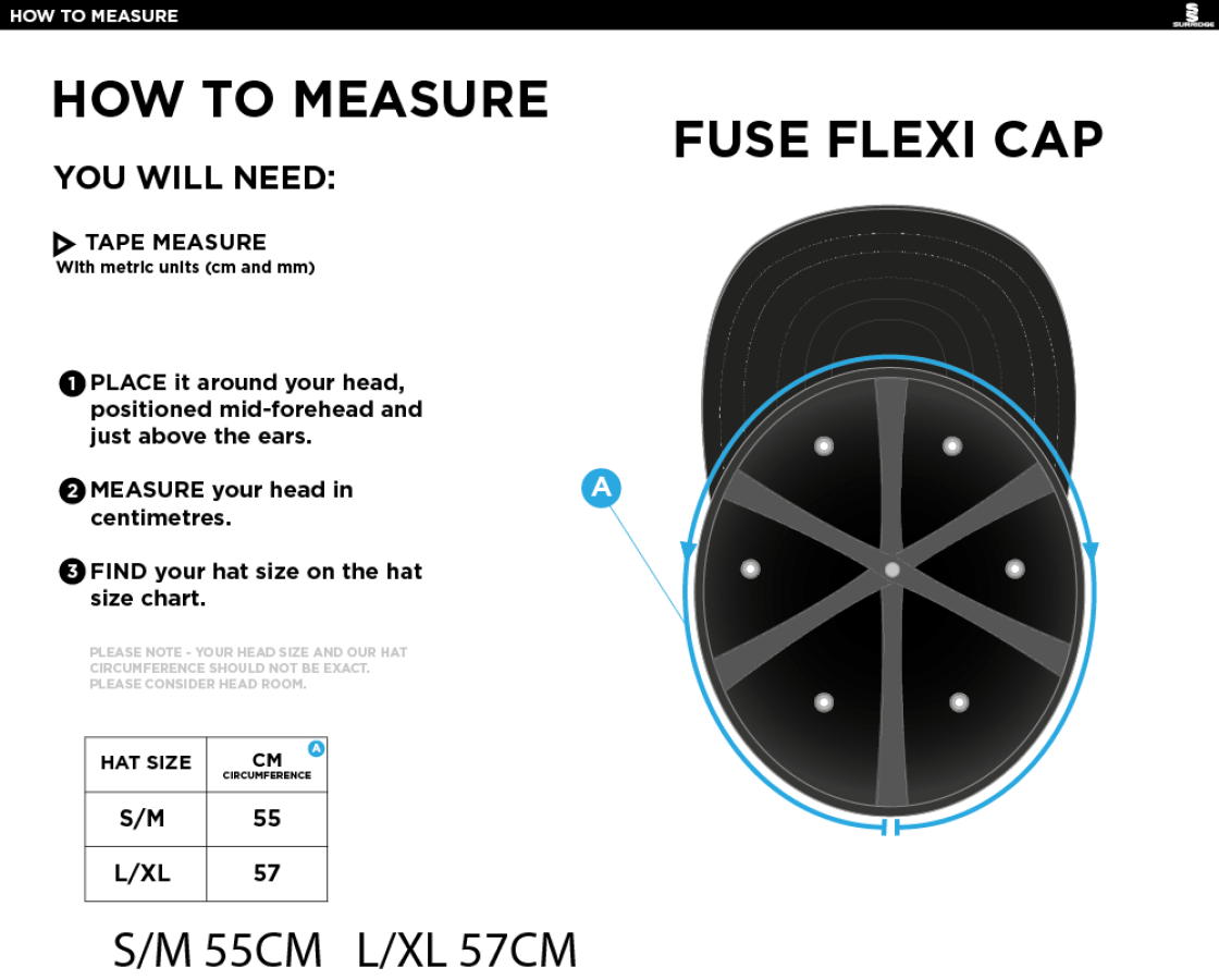 Oakfield Parkonians CC - Fuse Flexi Cap - Size Guide