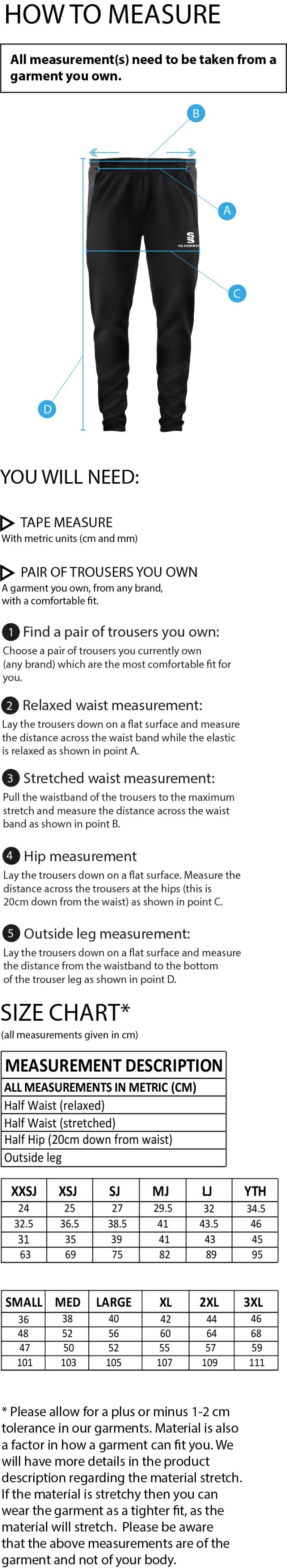 Oakfield Parkonians CC - Dual Skinny Pant - Size Guide