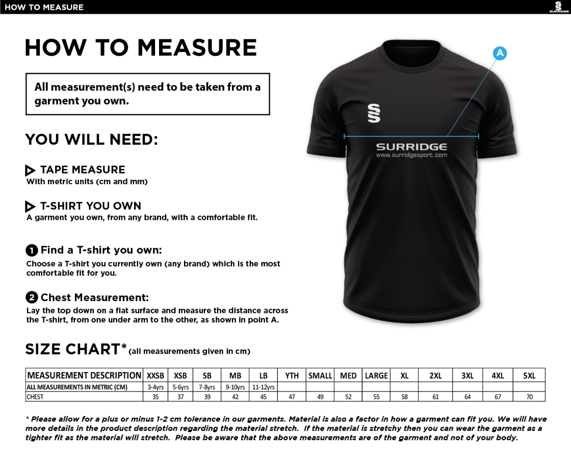 Oakfield Parkonians CC - Elite Polo Shirt - Size Guide